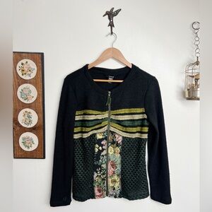 Y2K Tapestry Embroidered Black Zip Up Cardigan Sweater